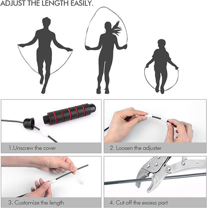 Jump Rope, Tangle-Free Rapid Speed Jumping Rope Cable with Ball Bearings for Women, Men, and Kids, Adjustable Steel Jump Rope Workout with Foam Handles for Fitness, Home Exercise  Slim Body