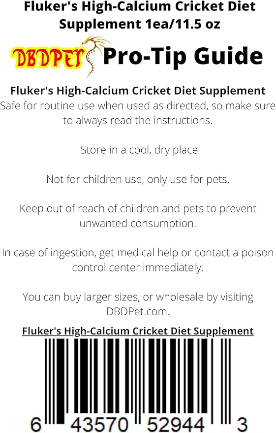 DBDPet Fluker's High Calcium Cricket Diet 11.5oz - Includes Attached Pro-Tip Guide