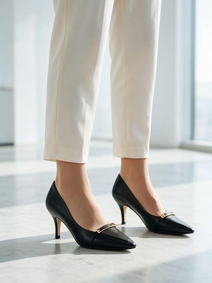 COLETER Women's Kitten Heels Pointed Toe Low Heel Pumps Comfortable Office Wedding Dress Shoes