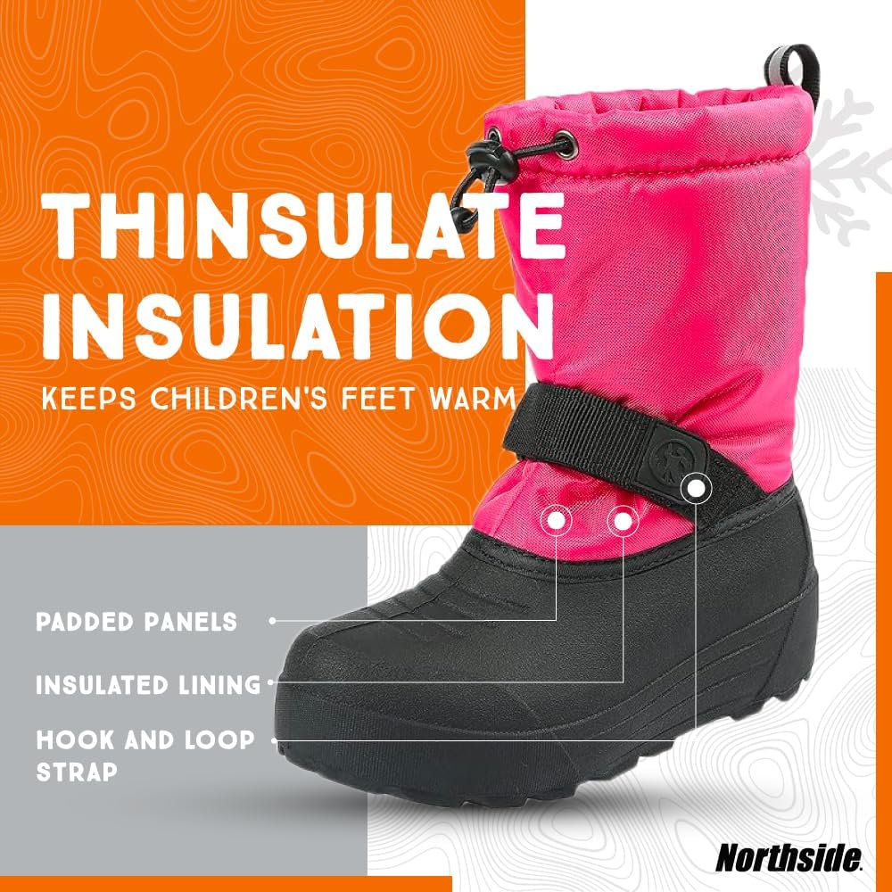 Frosty Insulated Winter Snow Boots for Girls and Boys with Rugged, Water Resistant Nylon Upper, Quick-Drying Lining, Removable EVA Insole, and Durable TPR Outsole