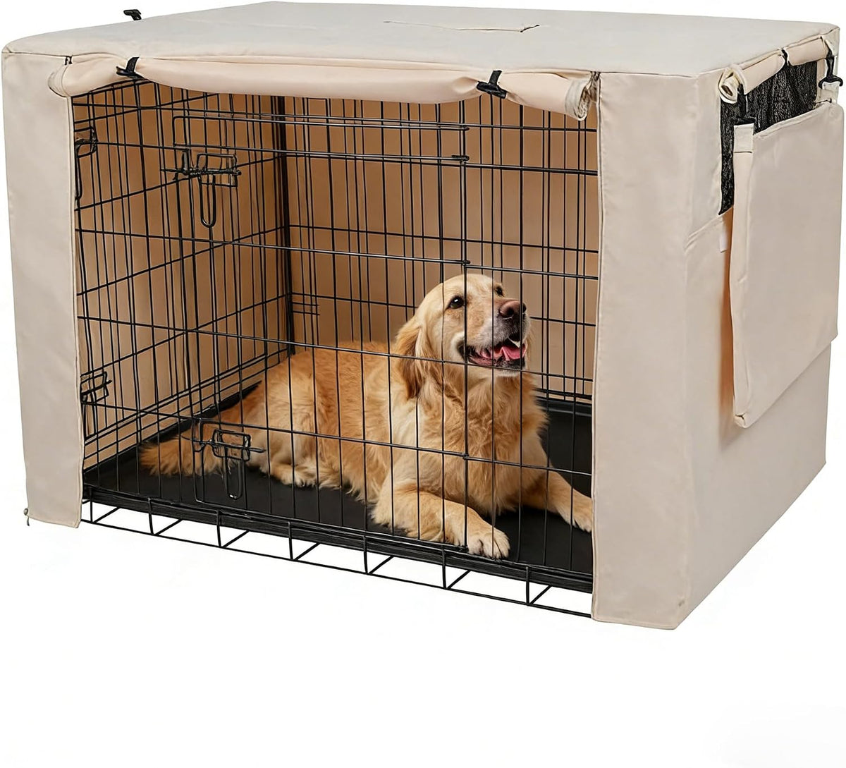 Deblue Dog Crate Cover, 48 Inches Durable Polyester Indoor Pet Kennel Cover Fit for 1 2 Doors Standard Wire Cage (Beige)