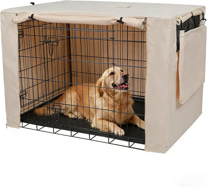 Deblue Dog Crate Cover, 48 Inches Durable Polyester Indoor Pet Kennel Cover Fit for 1 2 Doors Standard Wire Cage (Beige)