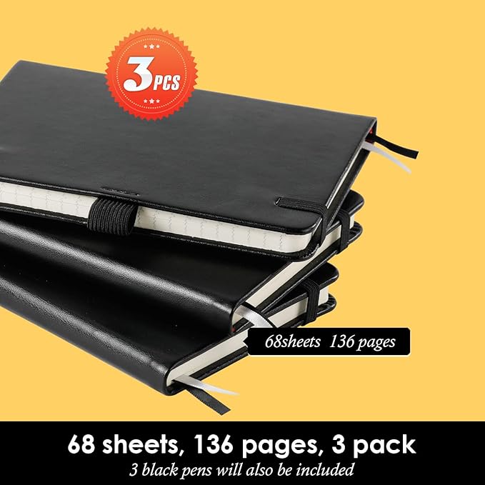 (4 Pack) Pocket Notebook Small Journal with Pen, 3.7" x 5.7", A6 Mini Notebook for Women Men Work Writing, Hardcover Small Pocket Notepad with 100Gsm Premium Thick Lined Paper, Black Leather