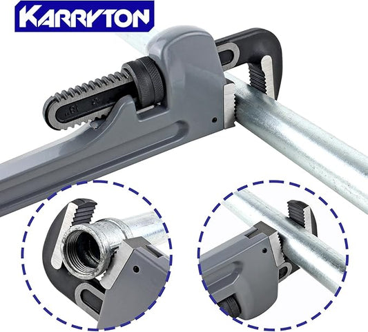 18 Inch Aluminum Pipe Wrench, 3-14"83mm Adjustable Cr-Mo Jaw Opening Heavy Duty Aluminum Straight Handle Plumbing Wrenches, Perfect Plumbers Tool Exceed GGG Standard
