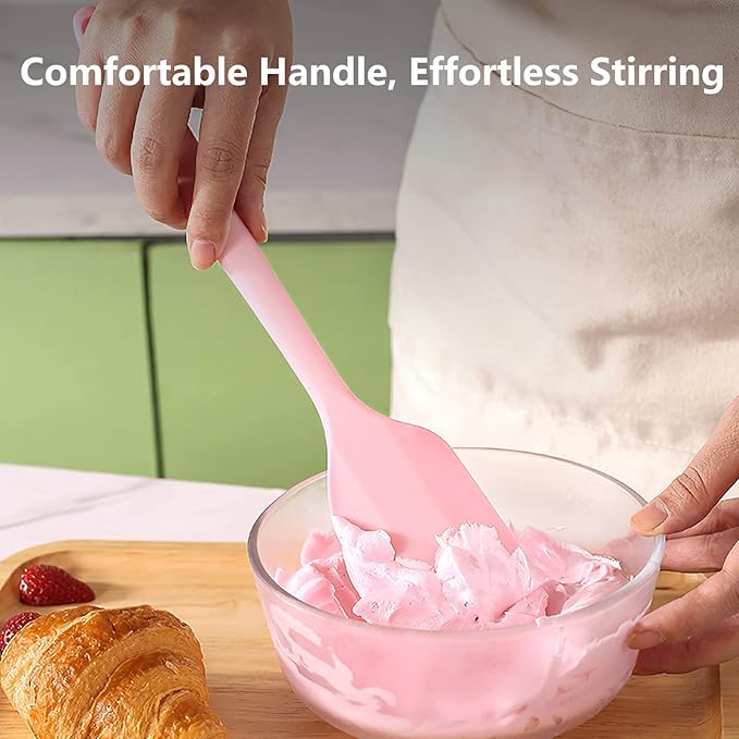 Pink Rubber Spatula for Kitchen Use, 10.8In Silicone Spatulas for Cooking Heat Resistant, Flexible Small kitchen Spatula for Kitchen Nonstick Cookware, Seamless  Dishwasher Safe
