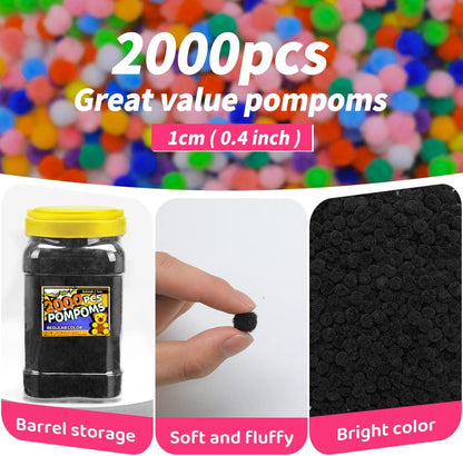 Bundooraking Black Pom Poms, 0.4inch (1cm), 2000pcs - Perfect for Crafts