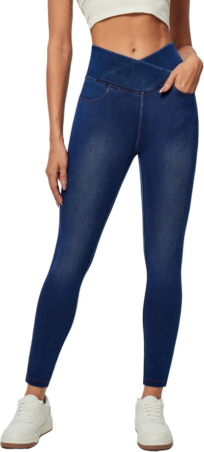 IUGA Stretchy Skinny Jeans for Women High Waist Pull on Jeggings Sweatpant Jeans Tummy Control Jean Leggings with Pockets.