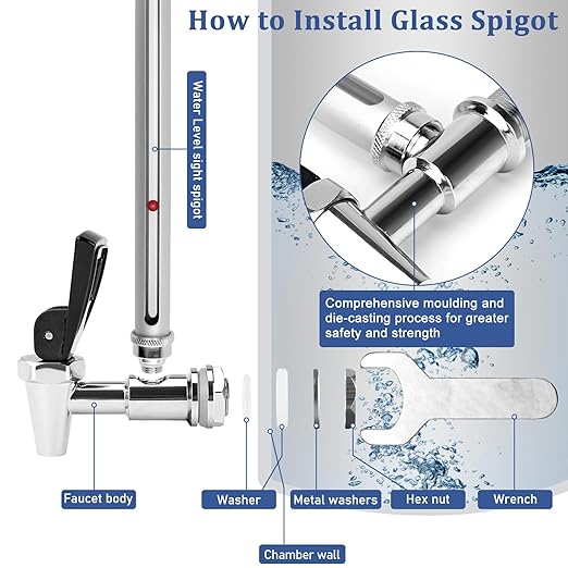 10 inch Stainless Steel Sight Glass Spigot Compatible with Be-rkey Gravity Water Filtration System Sight Glass Clear View Spigot for The Travel, Big, Royal and Other Brand by Fetechmate