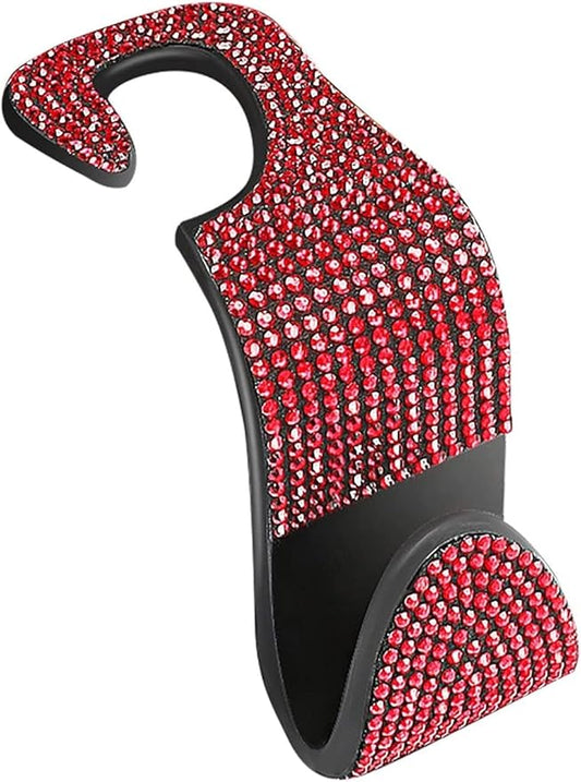 1pc Auto Seat Hook Backseat Hangers Organizer Durable Auto Car Hooks For Handbag Purse Clothes Hat Crystal Bling Rhinestone Car Seat Hooks Universal Vehicle Decor Accessories(Red)