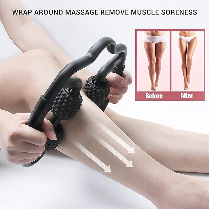 4 Wheels Foam Roller Muscle Massager for Leg Neck Hand Arm,Trigger Point Muscle Relax Massager Indoor Sports Yoga Bodybuilding Equipment (Black)