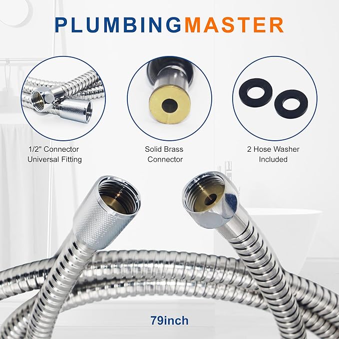 Shower Hose 60 Inches Stainless Steel Handheld Shower Head Hose Replacement with Brass Nut Long Fexible Shower Hose Extension