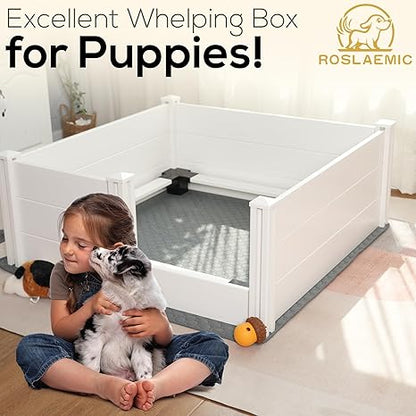 48" x 48" Whelping Box for Large Breed Dogs with Rails, Suitable for LargeMedium Dogs, White