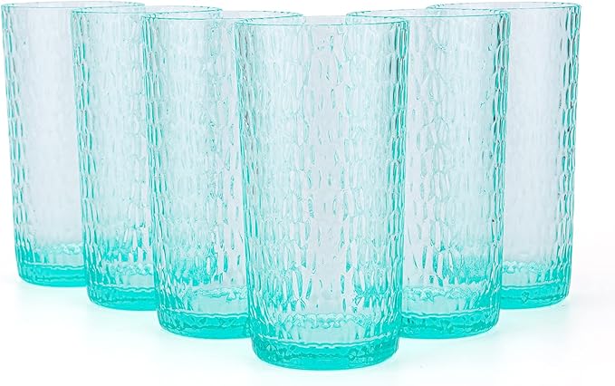 KX-WARE 22-ounce Honeycomb Highball Glasses Plastic Tumbler Acrylic Glasses, set of 6 Turquoise
