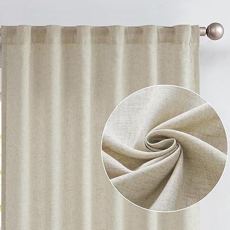 jinchan Oat Linen Curtains 96 Inches Long for Living Room Farmhouse with Lined Rod Pocket Back Tab Light Filtering Window Drapes with Lined for Bedroom Curtains 2 Panels Oat