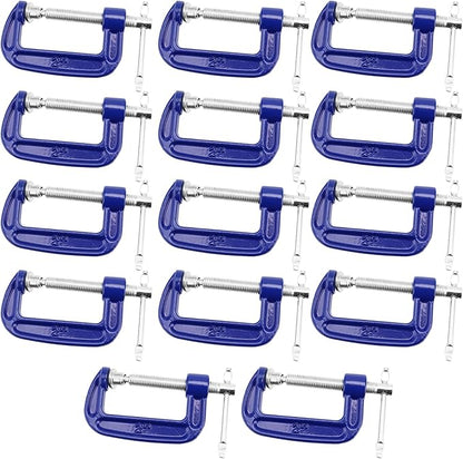 NINGWAAN 14 Pack 2 Inch C Clamp, Cast Iron C Clamps with Sliding T-Bar, Mini G Clamps for Woodworking, Welding and Building, 2 Inch Jaw Opening, 1-316 Inch Throat Depth, Blue