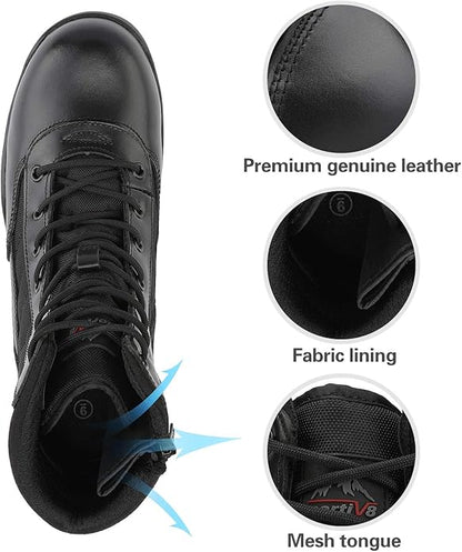 NORTIV 8 Men's Military Tactical Work Boots Side Zipper Leather Motorcycle Combat Boots Trooper(6-8 Inches)