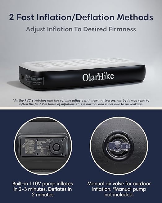 OlarHike Twin Air Mattress with Built in Pump,Inflatable Blow Up Mattresses Storage Bag for Camping,Travel&Guests,13" Airbed-High Speed Inflation Black Bed,Camping Accessories,Indoor