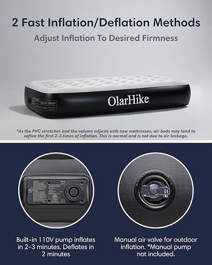 OlarHike Twin Air Mattress with Built in Pump,Inflatable Blow Up Mattresses Storage Bag for Camping,Travel&Guests,13" Airbed-High Speed Inflation Black Bed,Camping Accessories,Indoor
