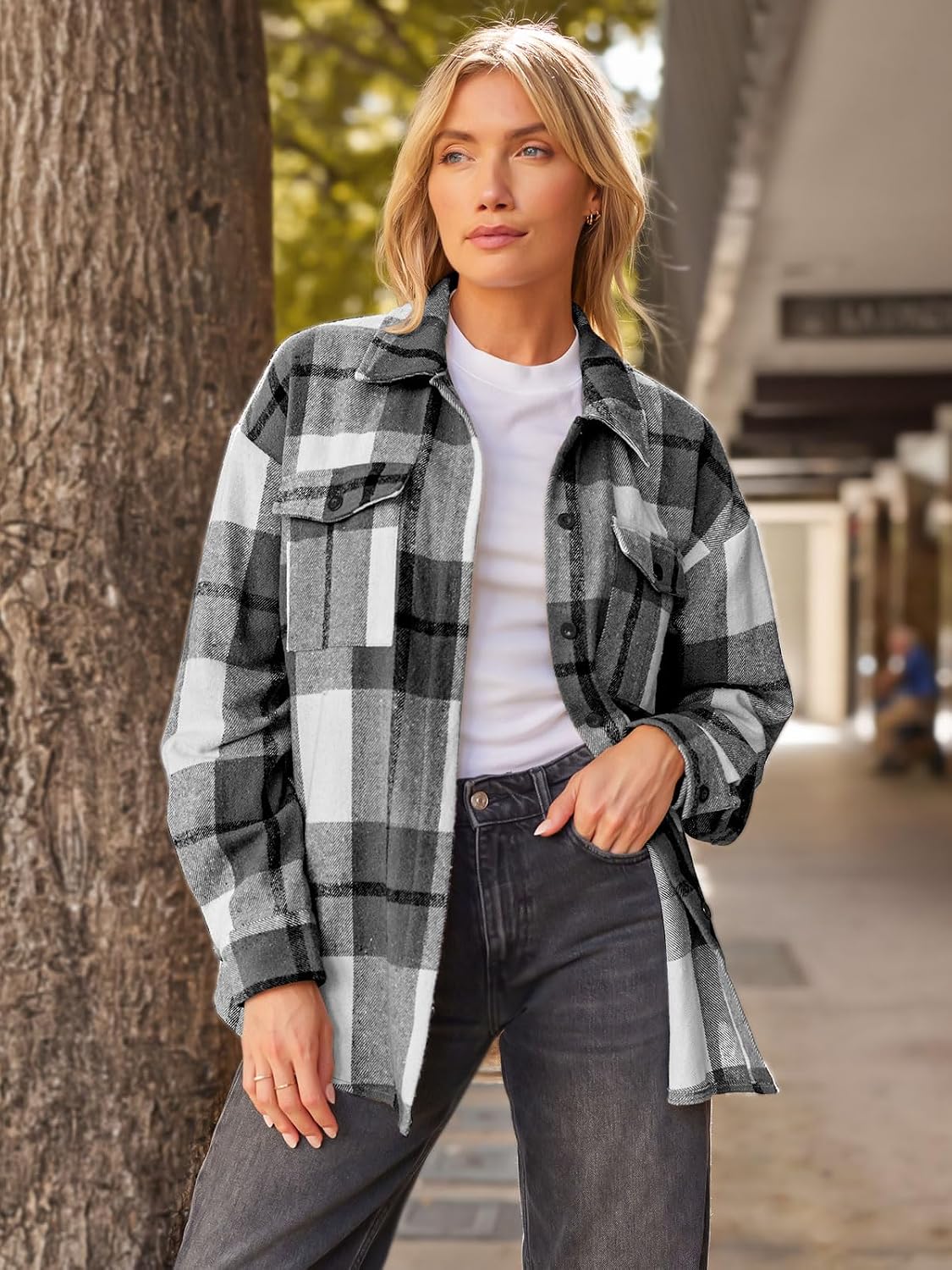 AUTOMET Shackets for Women Plaid Flannel Shirts Fall Winter Jackets Cute Tops Trendy Western Cowgirl Outfits Girls Coats