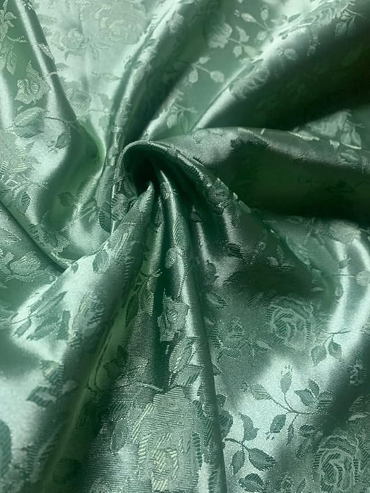 Sage Satin Brocade Jacquard Fabric