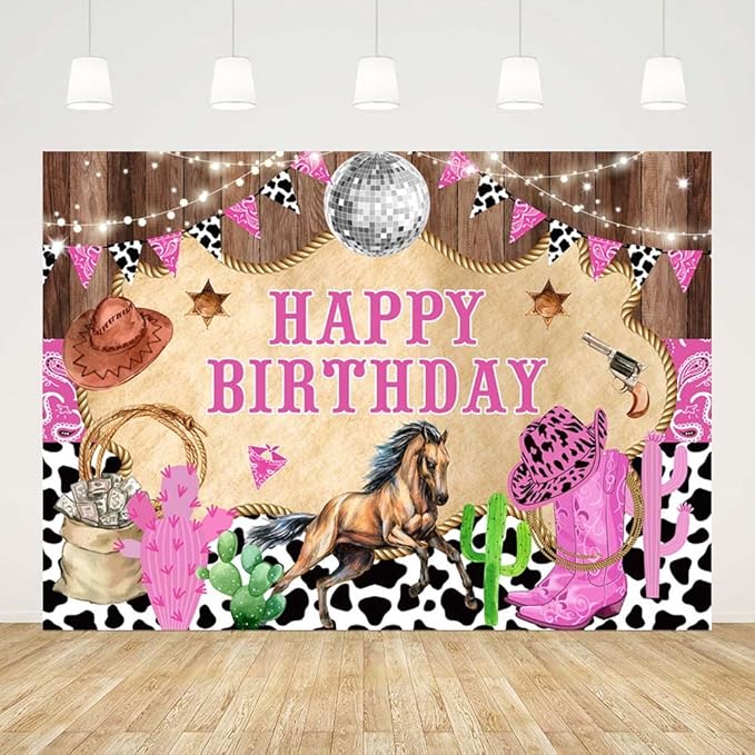 7x5ft Western Cowgirl Birthday Backdrop Rustic Western Rodeo Photography Background - Disco Party Decor Poster Studio Accessories