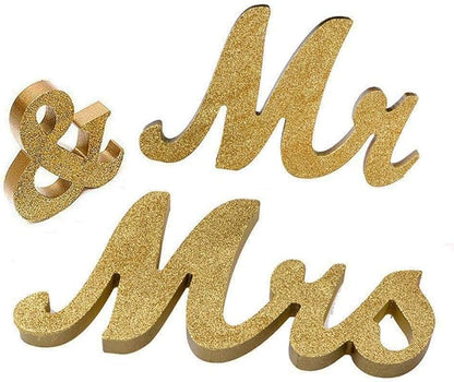 Wedding Decorations,Gold Mr and Mrs Signs Wedding Sweetheart Table Decorations, Wooden Freestanding Letters Wedding Shower Gift