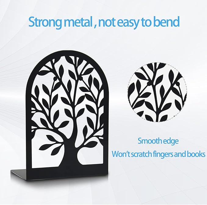 Umikk Book Ends, Bookends for Shelves, Tree Book End to Hold Books, Metal Bookend Stopper, Non-Skid Book Holder, Black Book Supports for Office Home Kitchen, Modern Decorative Bookends(3 Pair6 Pcs)