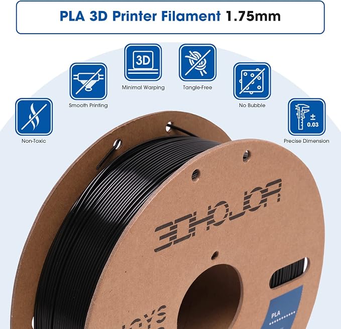 3DHoJor PLA Filament 1.75mm,3D Printer Filament,1kg Cardboard Spool (2.2lbs), Dimensional Accuracy +/- 0.03 mm,Odor Free, Clog Free, No Brittle Filaments,Fit Most FDM 3D Printer,Red