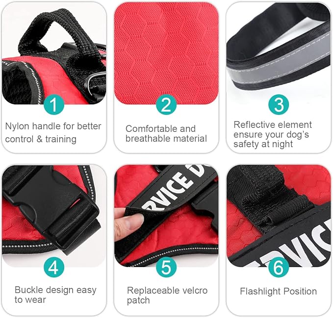 MUMUPET Service Dog Harness, No Pull Easy On and Off Pet Vest Harness, 3M Reflective Breathable & Easy Adjust Pet Halters with Nylon Handle - No More Tugging or Choking for Small Medium Large Dogs