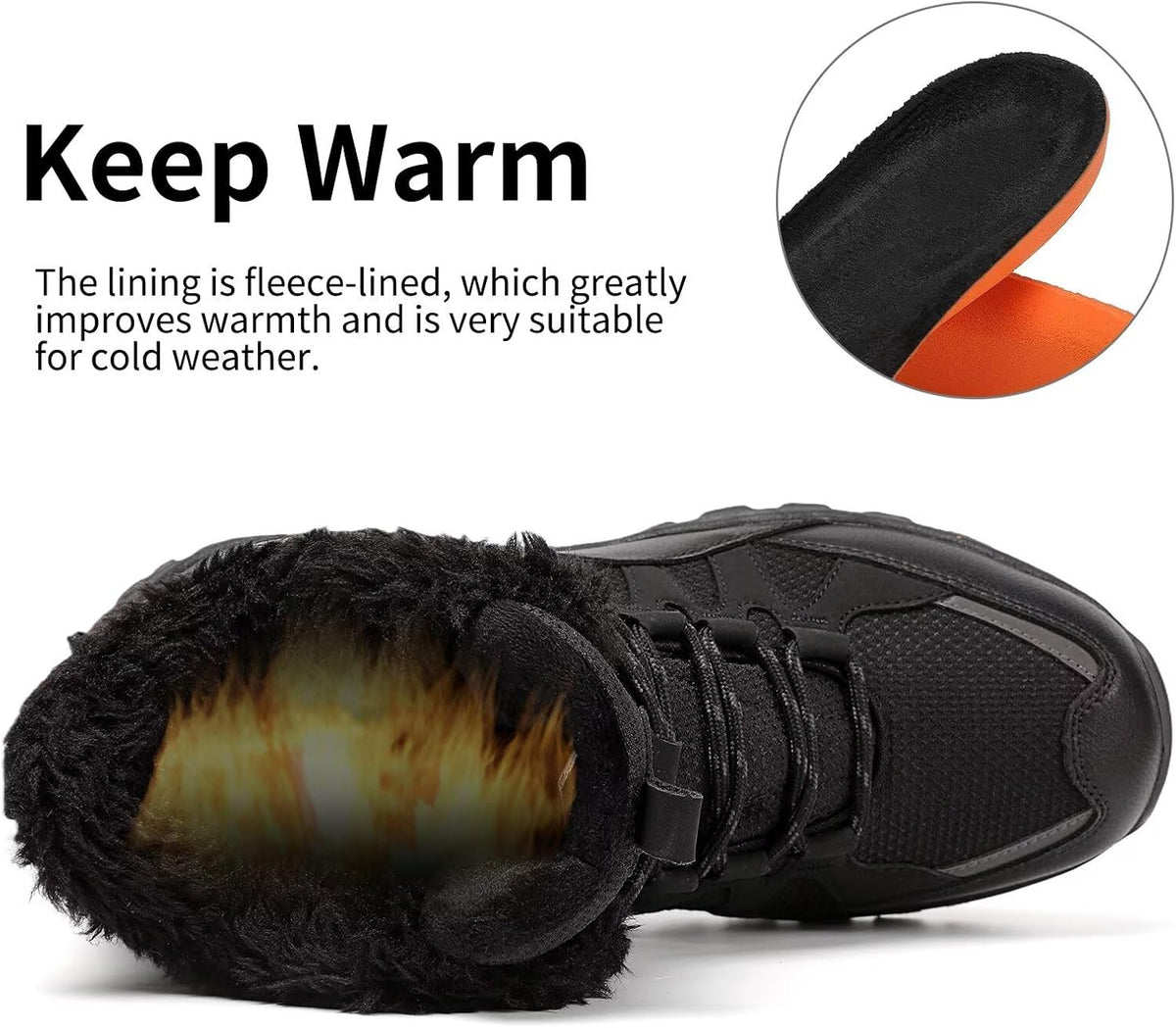Size 8-8.5 -Mens CNPAWS Men's Winter Snow Boots Waterproof Warm Hiking Shoes | Non-Slip Lightweight Outdoor Breathable Comfortable Trekking Ski Work Boots