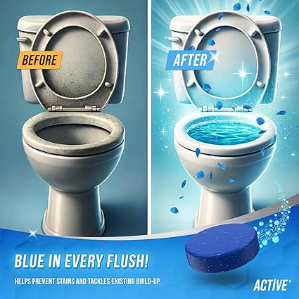 ACTIVE Automatic Toilet Bowl Cleaner Tablets Blue Gel Toilet Tank Cleaners, Septic-Safe Hard Water Ring Stain Remover, Smell Eliminator Heavy Duty Toilet Cleaning  Deodorizer, Fresh Scent - 12 Tabs