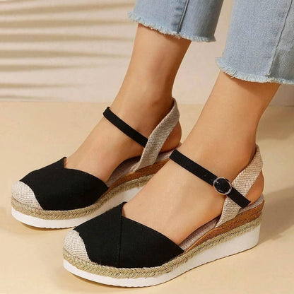 Closed Toe Platform Wedge Sandals Espadrilles Wedges for Women 2025 Dressy Flat Open Toe Comfortable Anti Slip Summer Shoes with Adjustable Buckle Ankle Strap