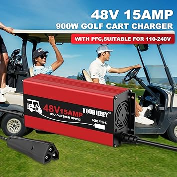 48 Volt Golf Cart Battery Charger for EZGO, 15 Amp Trickle Charge Smart Golf Cart Charger, 4-6H Full Charge Portable Golf Cart Charger for Lead Acid Battery, AGM, Gel