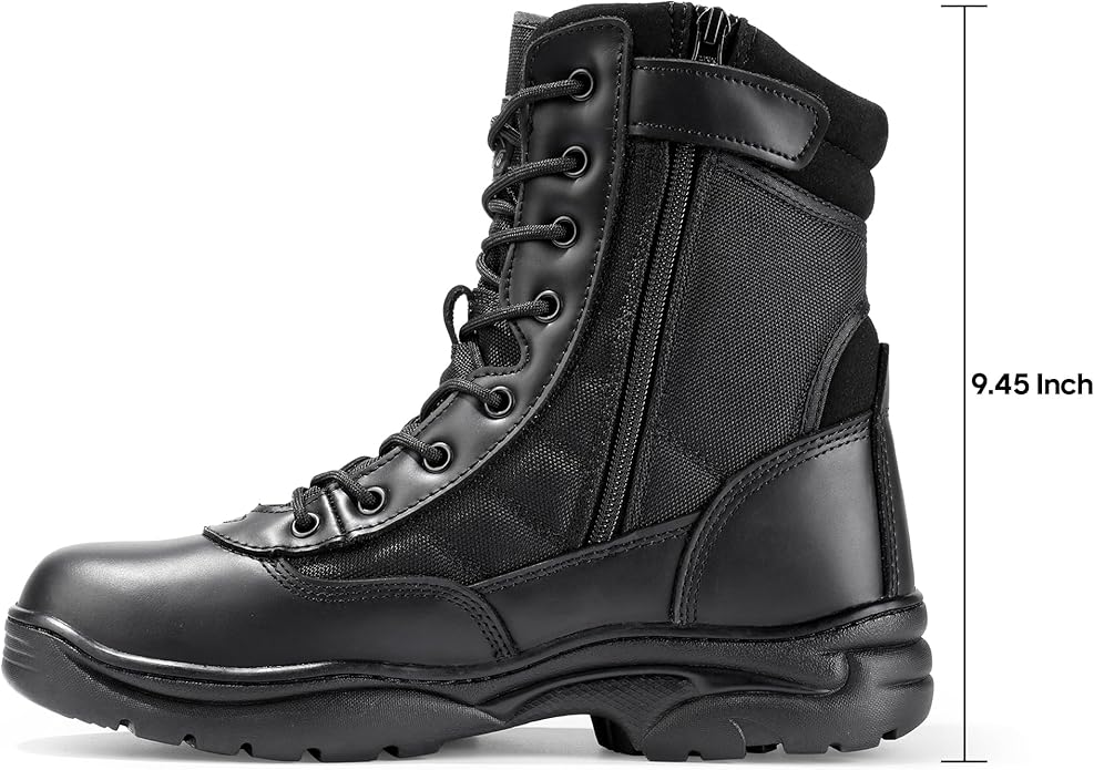 NORTIV 8 Men's Military Tactical Work Boots Side Zipper Leather Motorcycle Combat Boots Trooper(6-8 Inches)