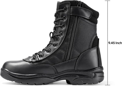 NORTIV 8 Men's Military Tactical Work Boots Side Zipper Leather Motorcycle Combat Boots Trooper(6-8 Inches)