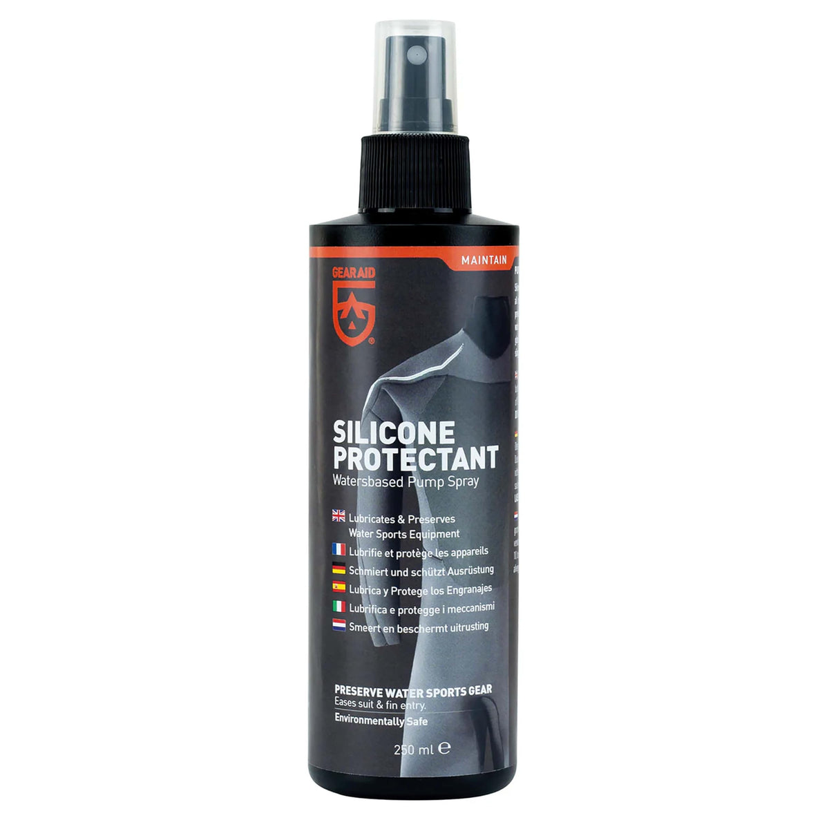 GEAR AID Silicone Lubricant and Conditioner - Preserve Water Sports Gear, Neoprene, Wetsuits, and Dive Gear | Water-Based Pump Spray for Gaskets and Rubber, 8.45 oz (250 mL)