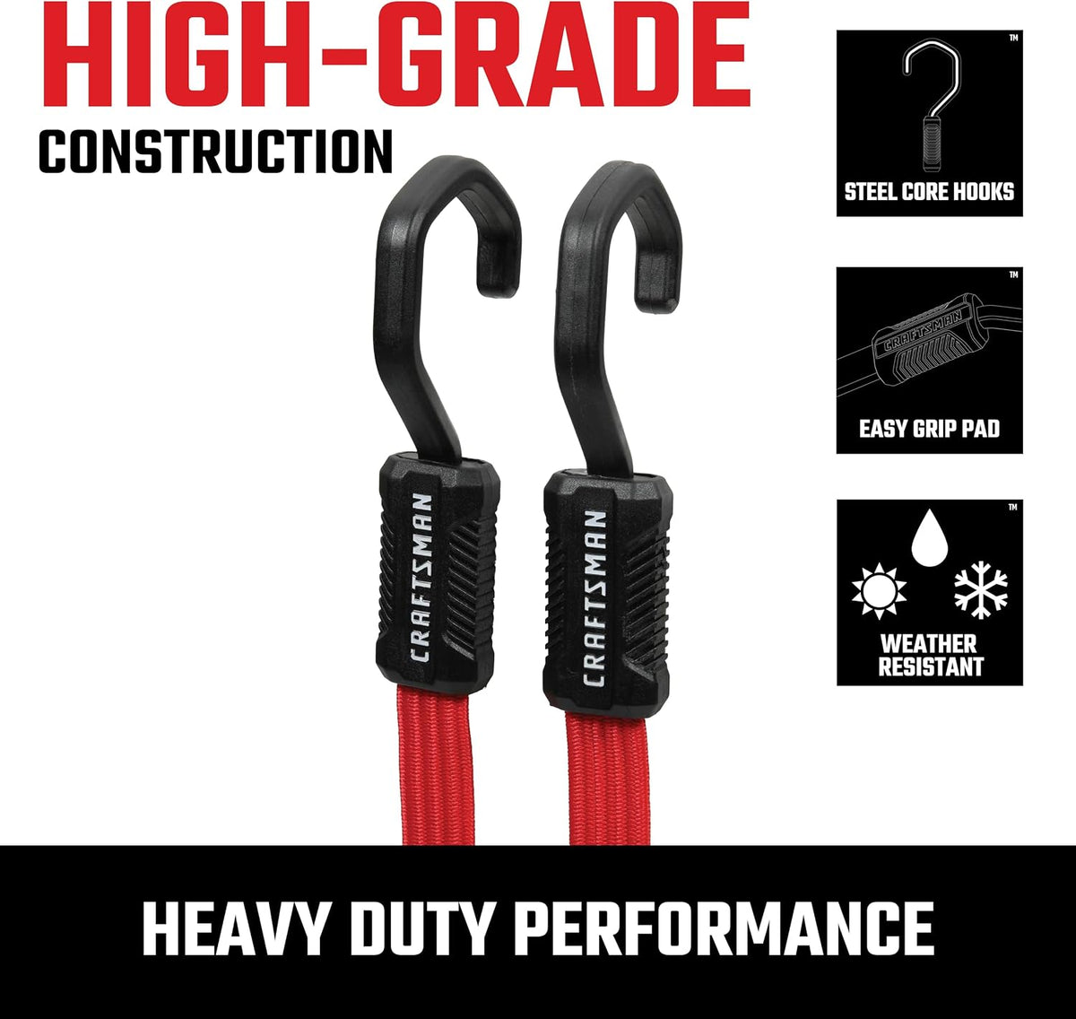 CRAFTSMAN CMXAZBS300048 Black/Red 48" Flat Bungee Cord Straps, 2 Pack
