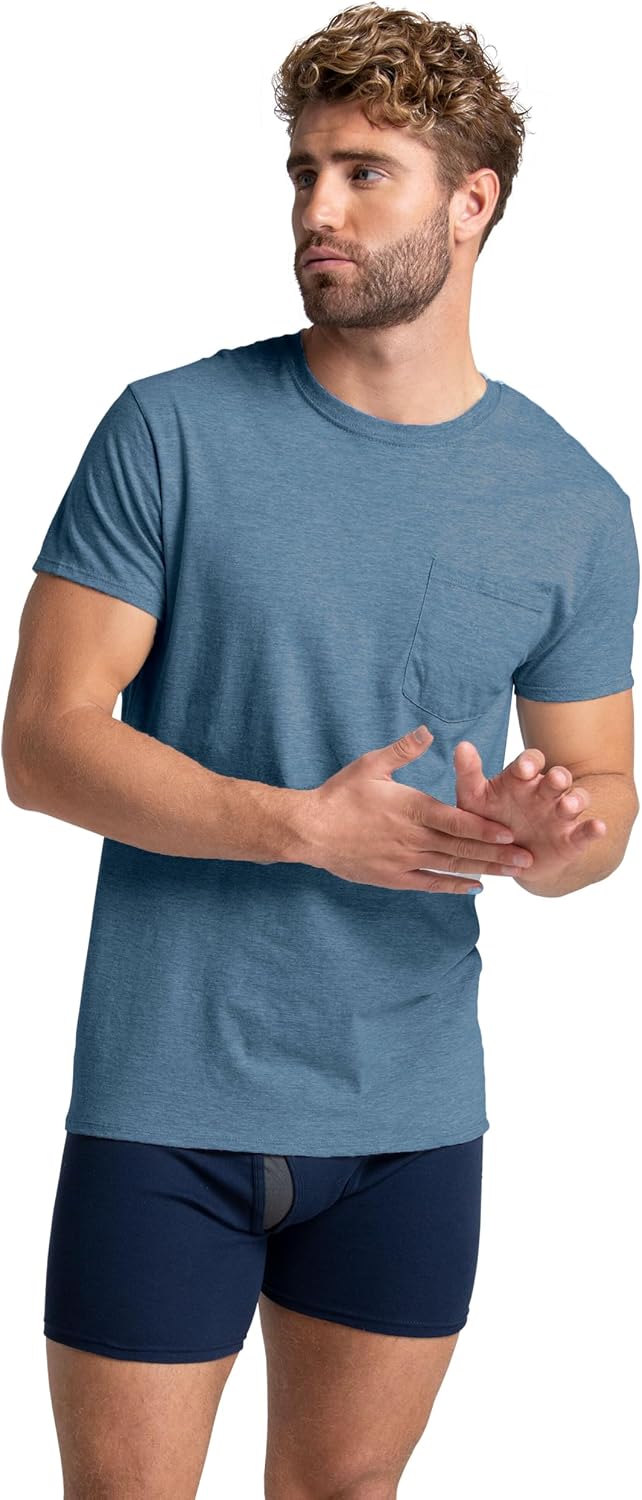 3XL Fruit of The Loom Mens Pocket Tee Undershirts, Moisture Wicking & Tag Free, Short Sleeve Pocket T-Shirts