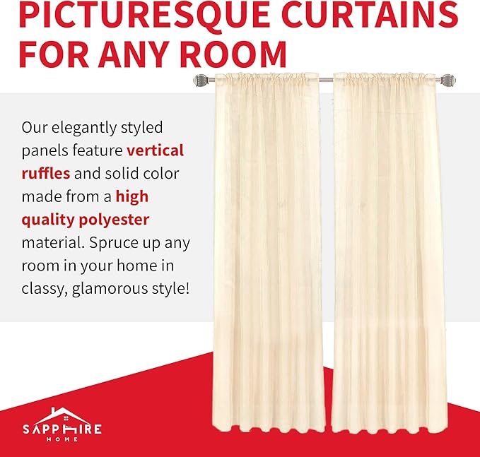 Sapphire Home Beige Sheer Curtains - 84 Inches Length, 2 Panels Set Sheer Drapes, Light Filtering Textured Window Curtain for Living Room, Bedroom, Kitchen, and Dining Room - 54"x84", BeigeCream