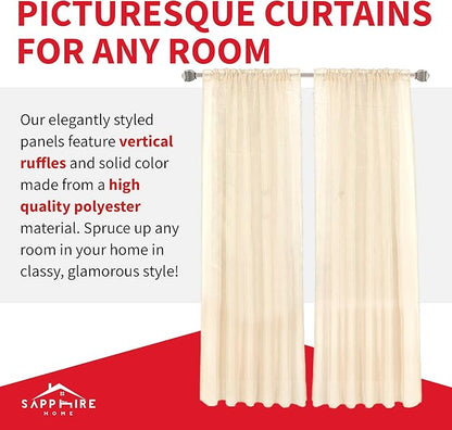 Sapphire Home Beige Sheer Curtains - 84 Inches Length, 2 Panels Set Sheer Drapes, Light Filtering Textured Window Curtain for Living Room, Bedroom, Kitchen, and Dining Room - 54"x84", BeigeCream