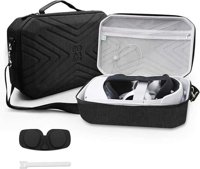 AMVR Carrying Case for Oculus Quest 2 - Protective Box Fit Meta Quest2 Headset With Head Strap, Pair Controllers, Charger Accessories Storing Travel Case, Adjustable Shoulder Strap (Large)