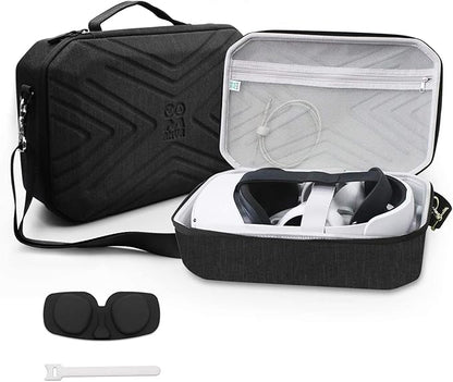 AMVR Carrying Case for Oculus Quest 2 - Protective Box Fit Meta Quest2 Headset With Head Strap, Pair Controllers, Charger Accessories Storing Travel Case, Adjustable Shoulder Strap (Large)
