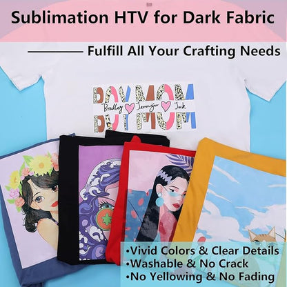 HTVRONT Sublimation HTV for Dark/Light Fabric - Matte Sublimation Vinyl 12" X 10FT for T-Shirts - Work Together with Sublimation PaperSublimation InkHeat Press