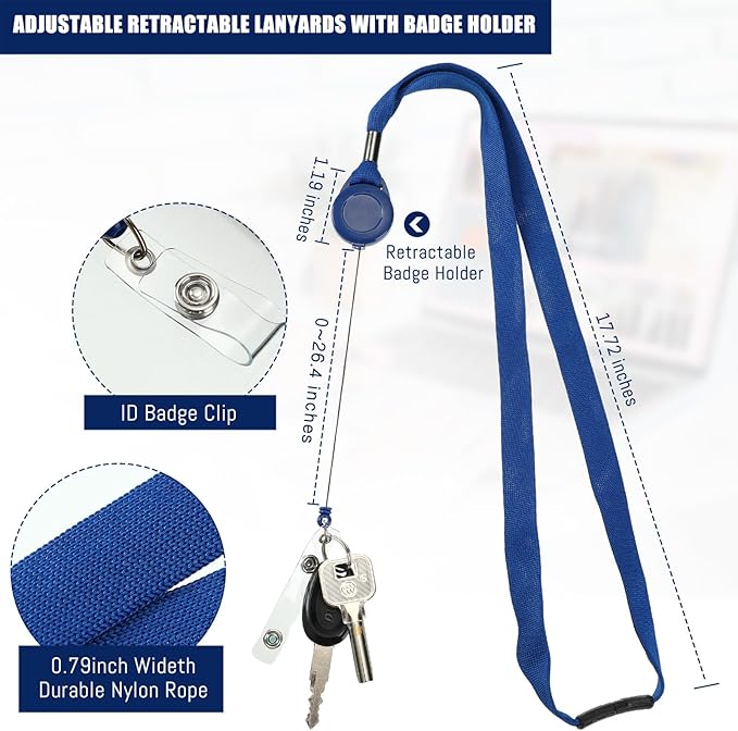Windyun 36 Pcs Breakaway Lanyard with Safety ID Bulk Retractable Lanyards Flat Neck Straps (Blue)