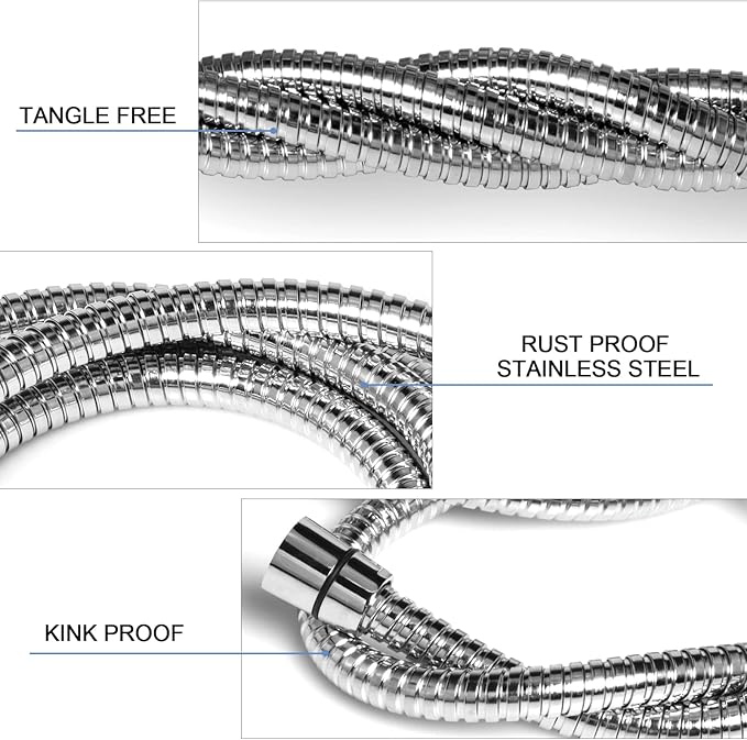 Shower Hose, 79 Inches Extra Long Stainless Steel Handheld Shower Head Hose with Brass Insert and Nut, Flexible, Chrome