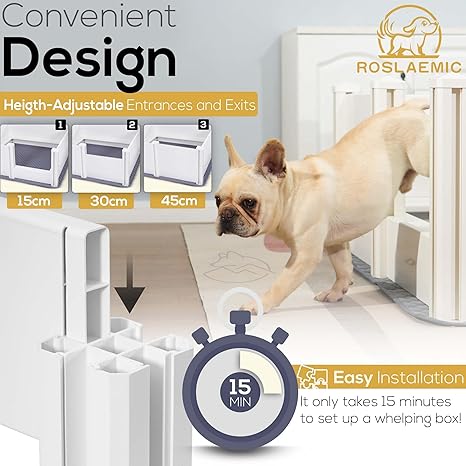 48" x 48" Whelping Box for Large Breed Dogs with Rails, Suitable for LargeMedium Dogs, White