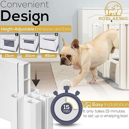 48" x 48" Whelping Box for Large Breed Dogs with Rails, Suitable for LargeMedium Dogs, White