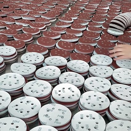 Abrasive Sandpaper 10pcs 5" 8 Hole Flocking Sandpaper Red Sand Alumina 125mm Air Abrasive Polishing Sandpaper Set for Furniture Wood Metal (Grit : 10Pcs P400)