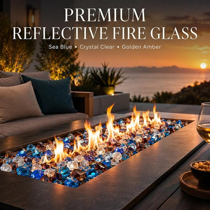 GRISUN 20 Pounds Blended Fire Glass for Fire Pit - 1/2 Inch High Luster Reflective Tempered Glass Rocks for Natural or Propane Fireplace, Safe for Outdoors and Indoors Firepit, Copper, Blue, White