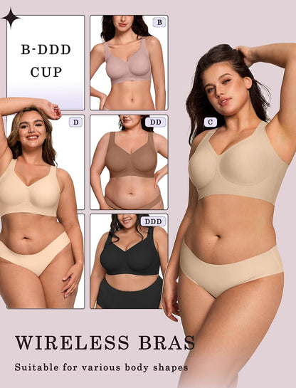 OEAK Womens Wireless Jelly Bra Plus Size Supportive Seamless Bras Full Coverage Push Up Comfortable No Underwire Tshirt Bras ( Size L )
